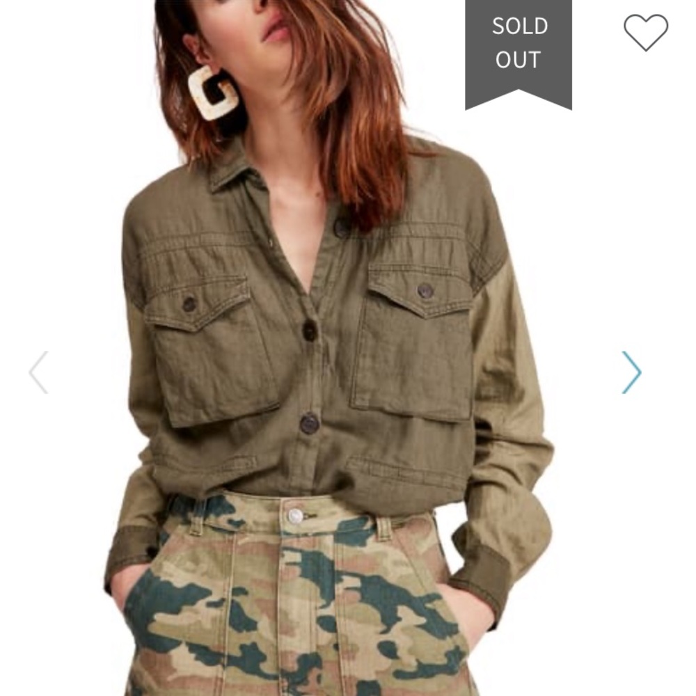 Free People Olive cargo pocket button down shirt